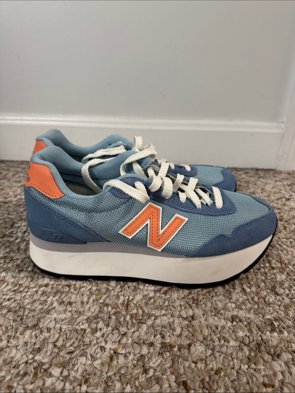New Balance Light Blue & Orange Platform Runner Sneakers